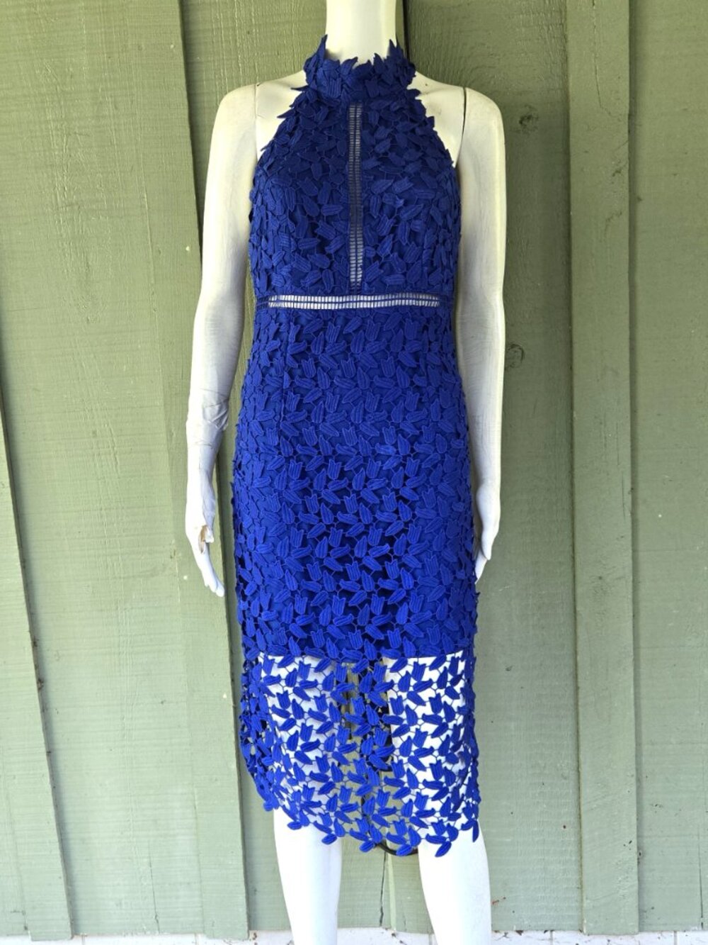 BARDOT Gemma Blue Lace Halter Dress 6